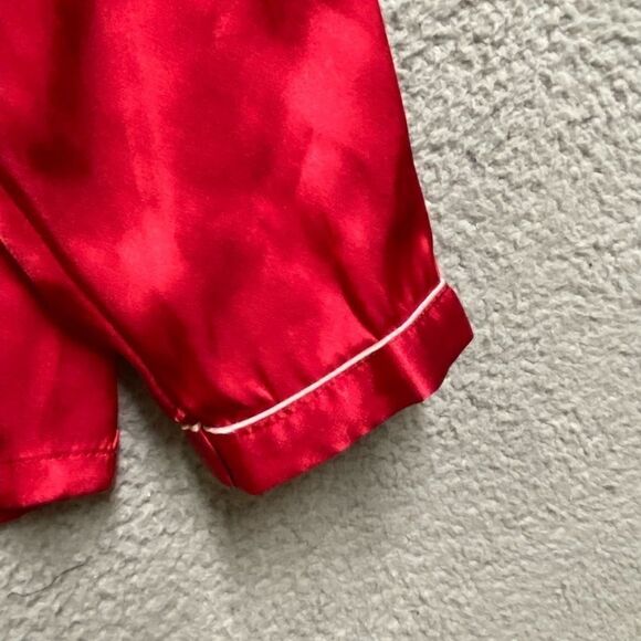 PINK Women’s Satin Pajama Top Button Up Long Sleeve Chest Pocket XL Red - Picture 11 of 12